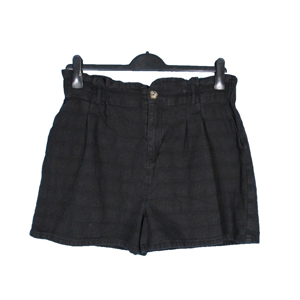 GOOD LUCK GEM Black TEXTURED TWILL High-Rise PLEATED Pockets PAPERBAG SHORTS XL